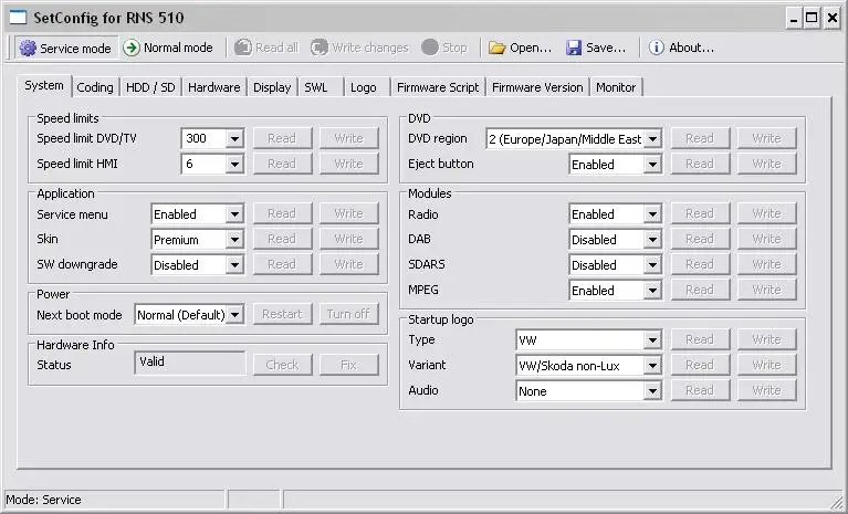 Service Mode - System