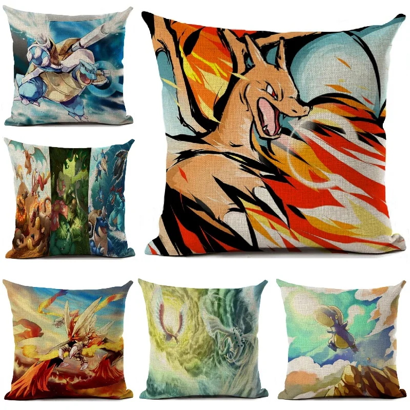

Cartoon Pokemon Printed Cotton Linen Cushion Cover Home Decorative Sofa Coffee Car Chair Throw Pillow Case Almofada Cojines