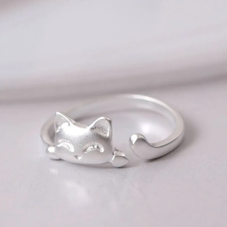 smile cat Rings 100% Sterling 925 silver Jewelry Vintage Adjustable rings for women gift