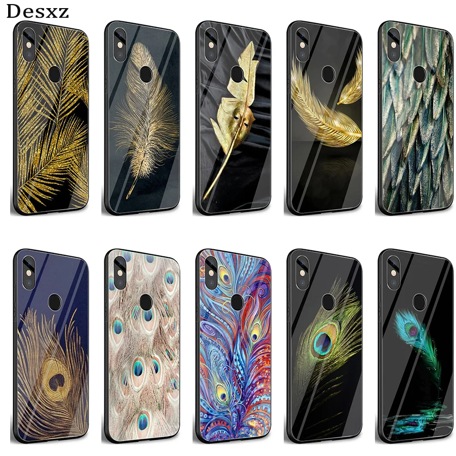 

Desxz feather Glass Case for xiaomi mi 8 Lite A1 A2 9 Redmi note 5 6 7 Pro 6A 4X Pocophone F1