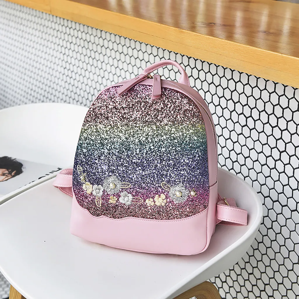 Горячая женский рюкзак сияющий цвет блестки рюкзак женский цветочный кожаный рюкзак для девочек маленькая дорожная школьная сумка# T2