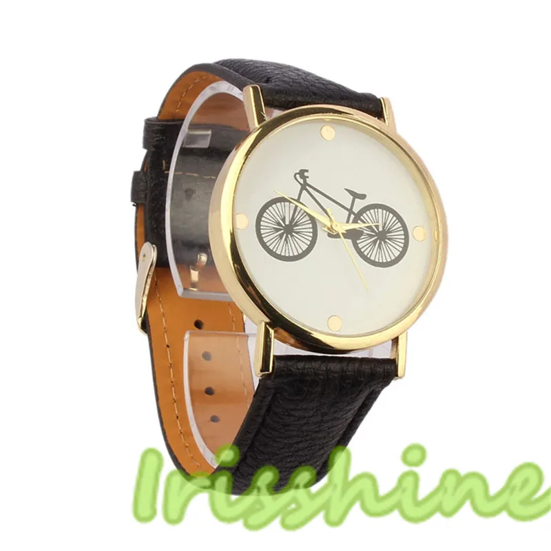 

Irisshine A123 Unisex couple watches men women Bicycle Pattern Dial Leather Band Quartz Analog Wrist Watch Black boy girl