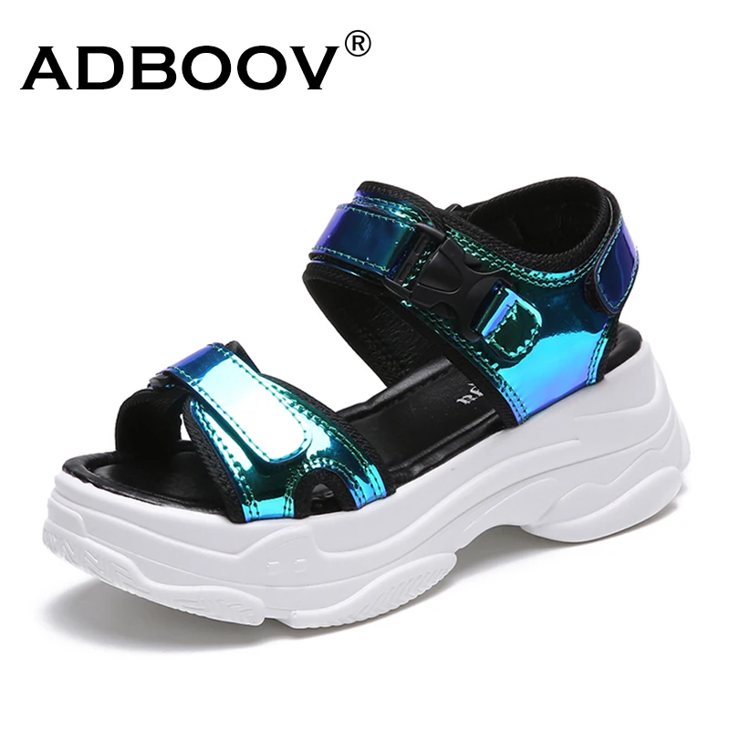 

ADBOOV Flat Platform Sandals Women Sexy Open-Toed Bling Sandals Ladies Outdoor Beach Summer Chunky Shoes Woman