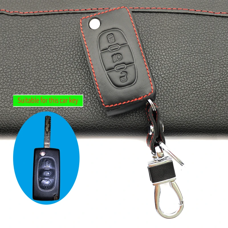 

100% Top layer Leather Keychain Car Cover Case for Peugeot for Citroen C2 C3 C4 C5 Picasso Xsara C6 C8 3 Buttons Folding remote