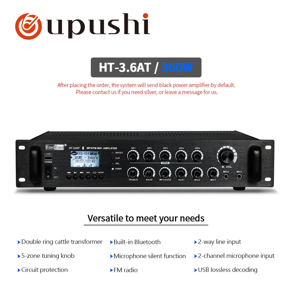 Oupushi HT-3.6AT 5 Зон Микшер контроль PA система Bluetooth усилитель с FM 2 микрофонный вход и USB вход