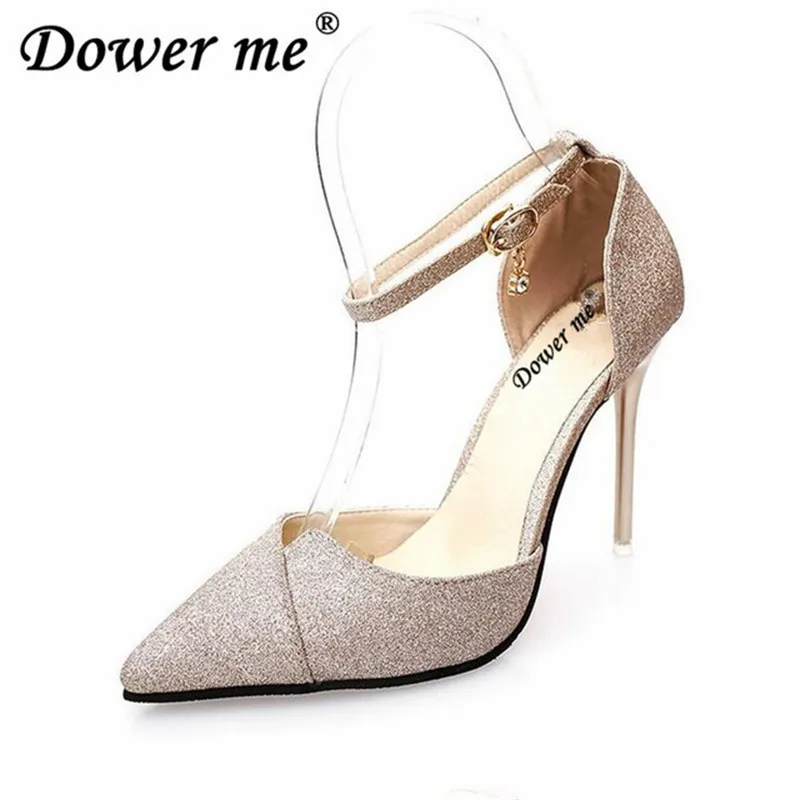 

2019 New Cross buckle High Heels Women Pumps Glitter 10 cm High Heel Shoes Woman Wedding Party Shoes Sexy The banquet Work shoes