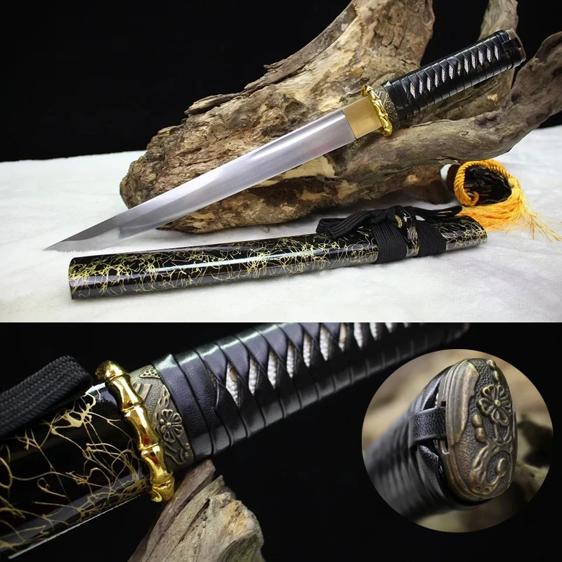 Японский Nihonto Shoto Wakizashi ручной работы 1060 Высокоуглеродистая сталь бамбуковый