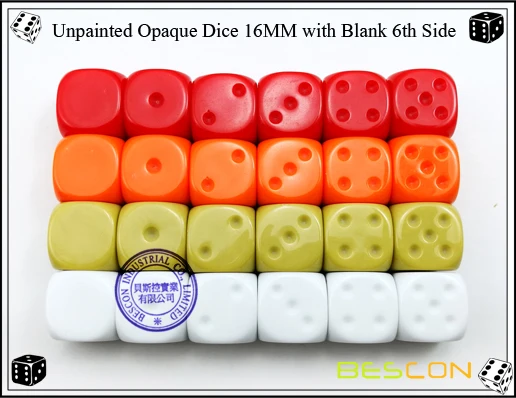 Пустой неокрашенные 16 мм D6 игра в кости с пустым 6th сбоку, 4 разных Цвет набор из 24 штук, пустой куб