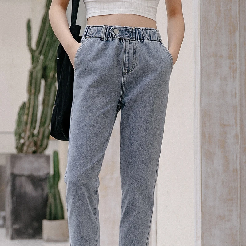 

17zq High Waist Loose Jeans Retro Beige White Light Blue Jeans With 9 Points Personality Fashion Women's Straight Trousers 6172