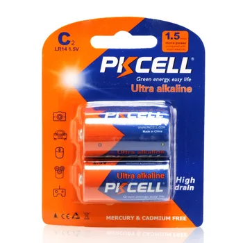 

2Pieces/1 Card Single Use PKCELL Alkaline Battery LR14 C Size 1.5V U11 MN1400 Single Use Battery