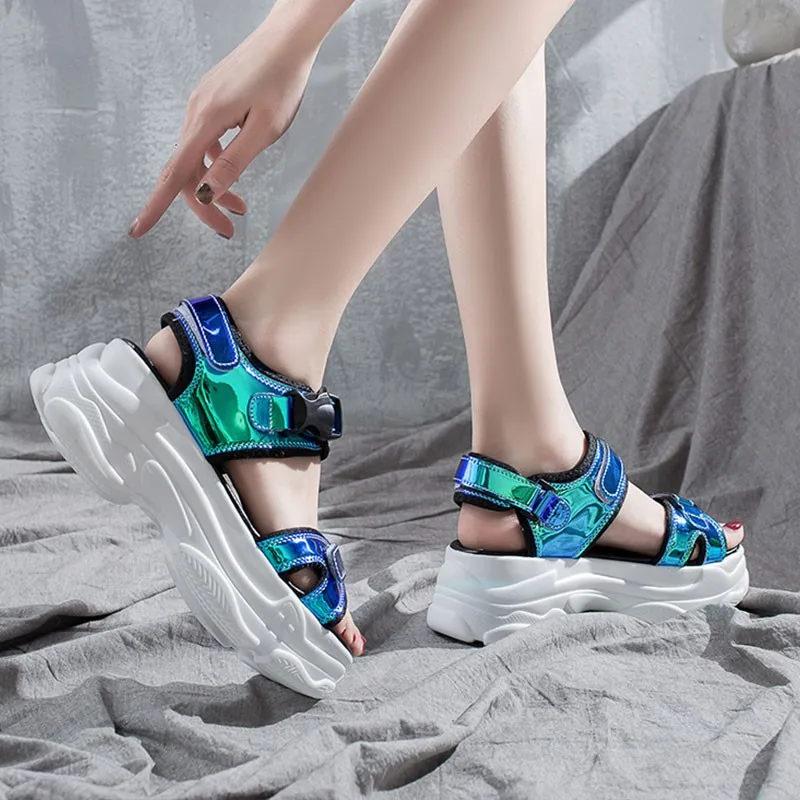 E TOY WORD Sandals women 2019 New Fashion Ladies Casual Shoes Bling Wedges Buckle strap Platform Shoes 5 CM Summer Sandals