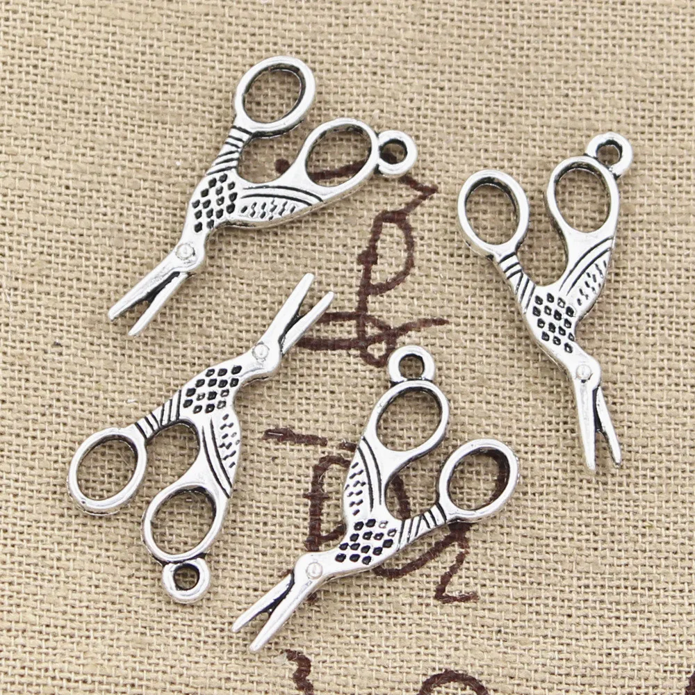 20pcs Charms Sewings Scissors 28x15mm Antique Bronze Silver Color Pendants Making DIY Handmade Tibetan Bronze Jewelry