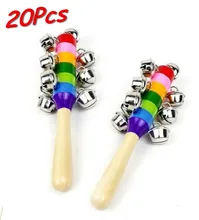 Wholesale 20Pcs/Lot Wooden Rattles Musical Toys Baby Rainbow Bell Classic Toy Educational Toys Baby Rattles Gift