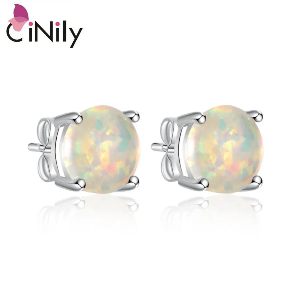 

Beautiful Cute Simple Round Wholesale Jewelry White Fire Opal 925 Silver Stamp Earrings 8mm OH1889