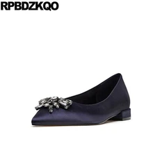 Дизайнер большой размер плоские Остроконечные Размер 9 сатин вечеринка пурпурный Женская платье обувь кристалл горный хрусталь шелк свадьба синий отправка капель Мода красивая последние европейская весенняя осень