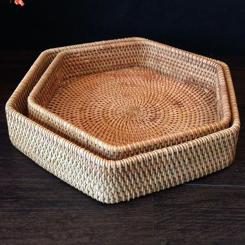 2-piece set rattan fruit basket set Candy vegetable fruit Storage Trays foods dishes dried fruit plates snack bowl storage baskt