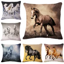 Running cojín con dibujo de caballo cubierta Vintage algodón Lino fundas para almohadas cuadradas tejido Envío Directo funda almohada de animal hogar textil