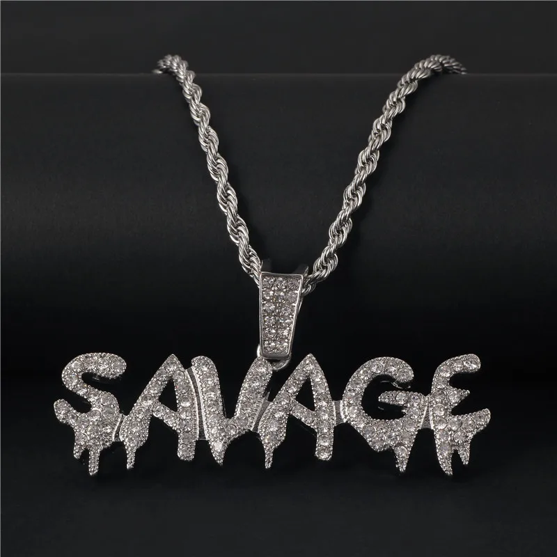 Bling Savage ожерелье с надписью и кулоном блестящая цепочка со льдом теннисной