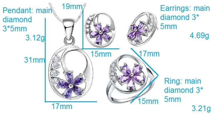 Almei Мода цветок синий/фиолетовый Кристалл Rhinestone женские серебряные украшения Цвет Ювелирные наборы для Для женщин свадебные подарки T270