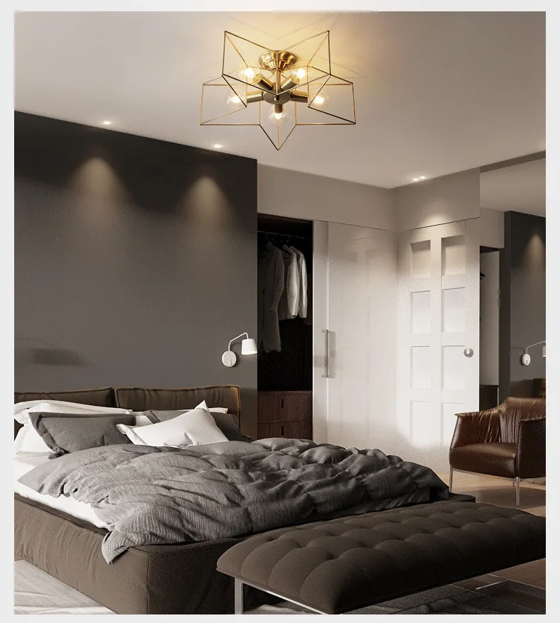 Современный простой Медь Гостиная исследование Спальня E27 светодиодный потолочный светильник американский ресторан атмосфера Cafe