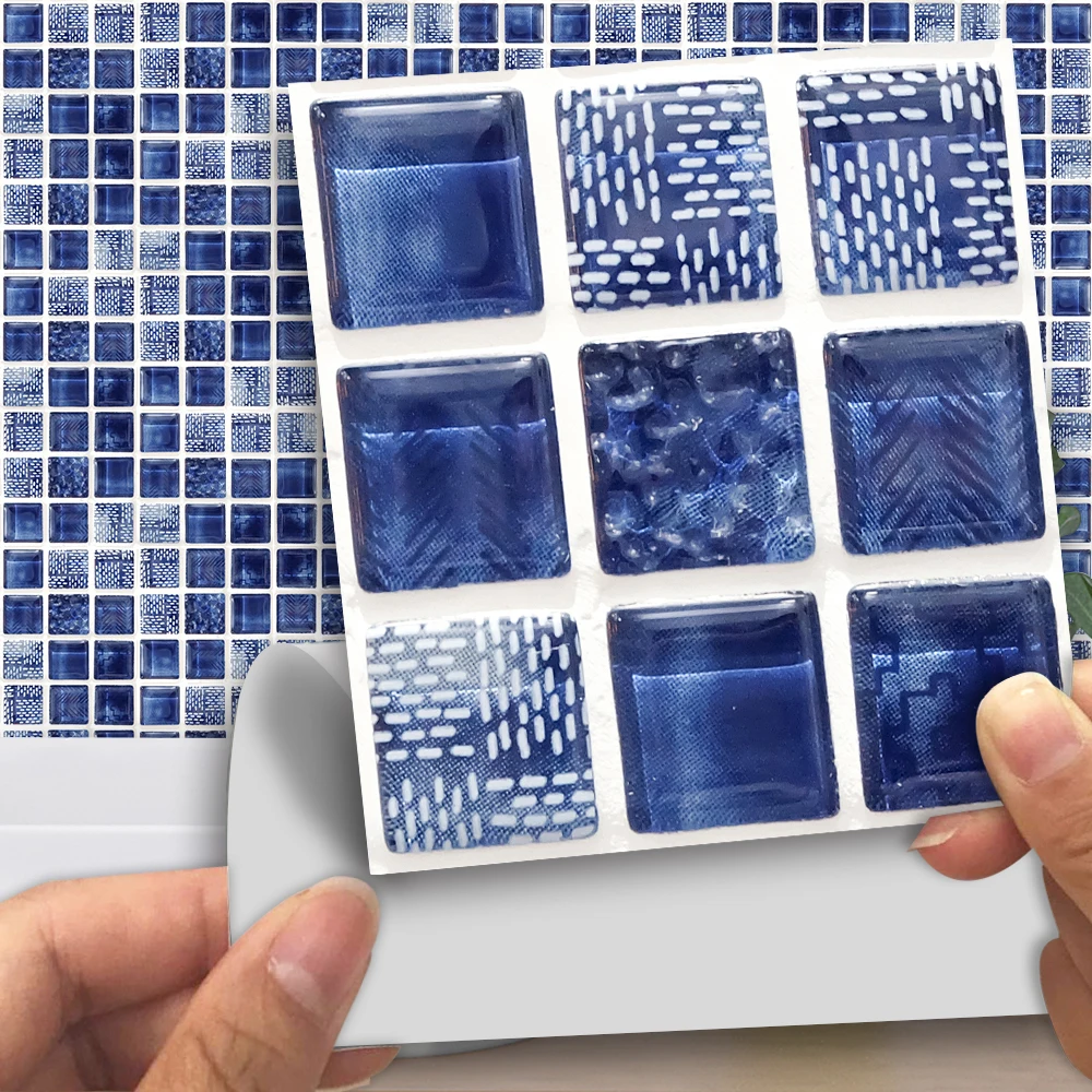 

Funlife 10*10cm Blue Glass Mosaic Waterproof Self Adhesive Wall Art Bathroom Cafes Kitchen DIY Tile Sticker Wall Decal MTS003