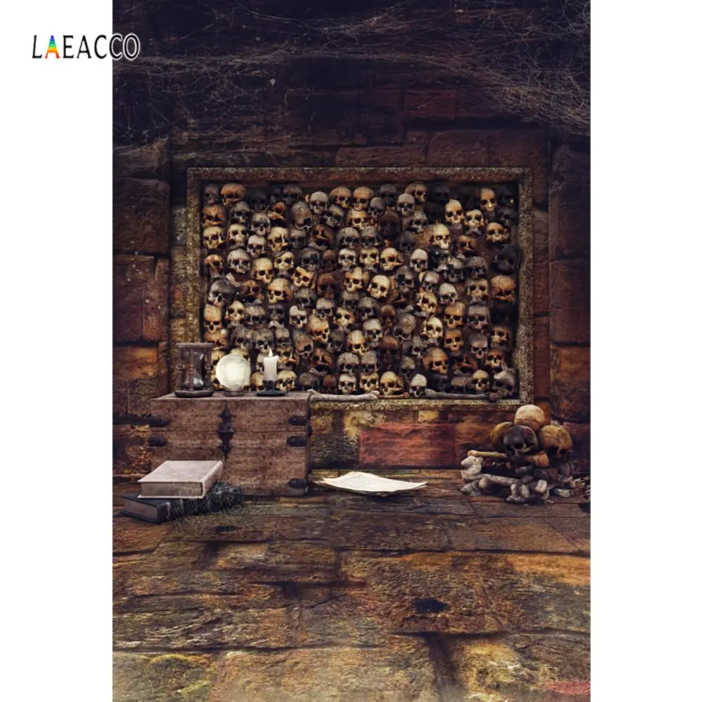 

Halloween Backdrops Horrible Skull Stacked Window Books Party Room Baby Interior Photography Background Photocall Photo Studio