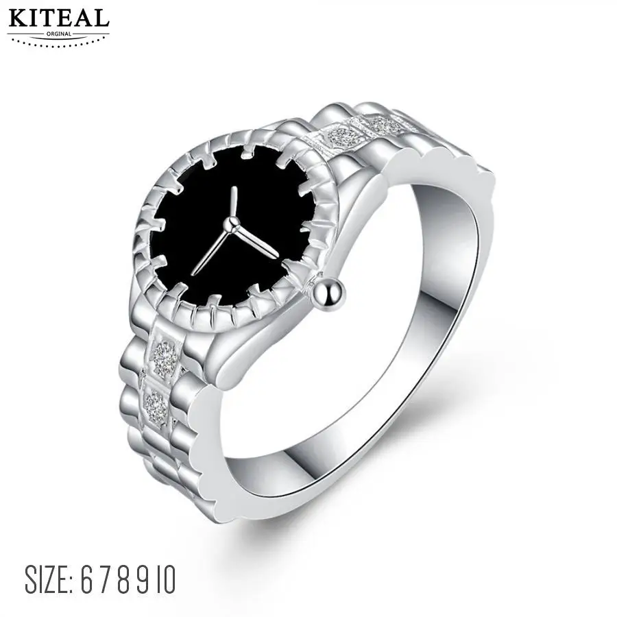 

Watch shape Rings for Women Cubic Zirconia Black Ring Female Silver Color Fashion Jewelry Decorating Dropshipping 925 stamp