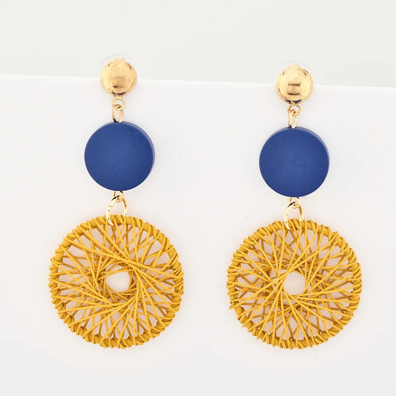 

Korean Popular Geometric Round Wooden Earrings Hollow Mesh Dangle Drop Earrings For Women Statement Earings Fashion Jewelry 2019