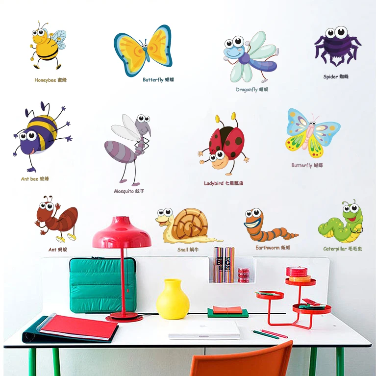 

cartoon animals insect wardrobe sticker wall decals bedroom home decorations pvc wall stickers accessories mural art wallpaper