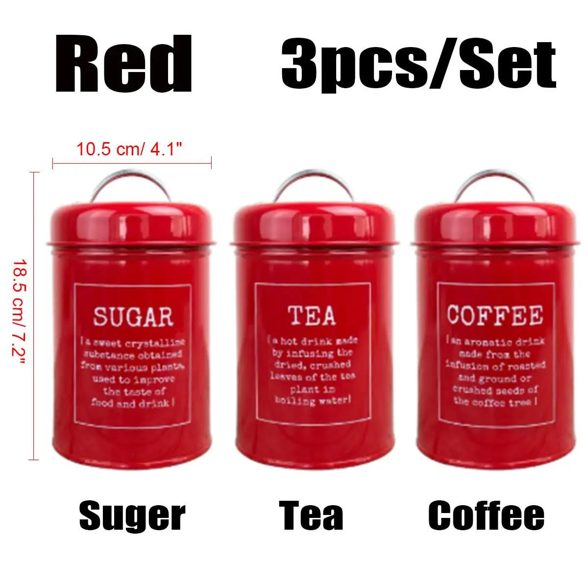 3 шт./компл. 4 цвета многофункциональный бак для хранения канистра Чай Кофе уровня сахара в жестяной баночке Нержавеющая сталь контейнер может Кухня - Цвет: Красный