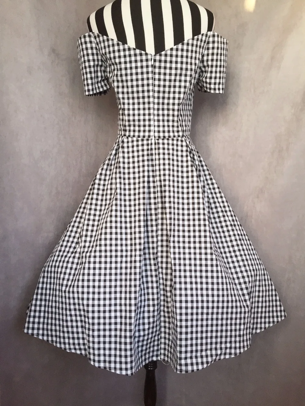 30-летние женские винтажные 50s gingham с открытыми плечами лодочкой шеи свинг-платье рокабилли pinup vestidos размера плюс платья jurken robe