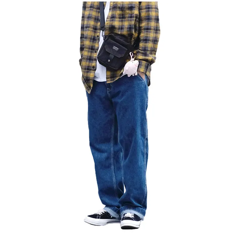 

Japanese Men's 2018 Autumn and Winter new Straight Loose Male Large size Washed Denim Skateboard trousers Size XS-XL