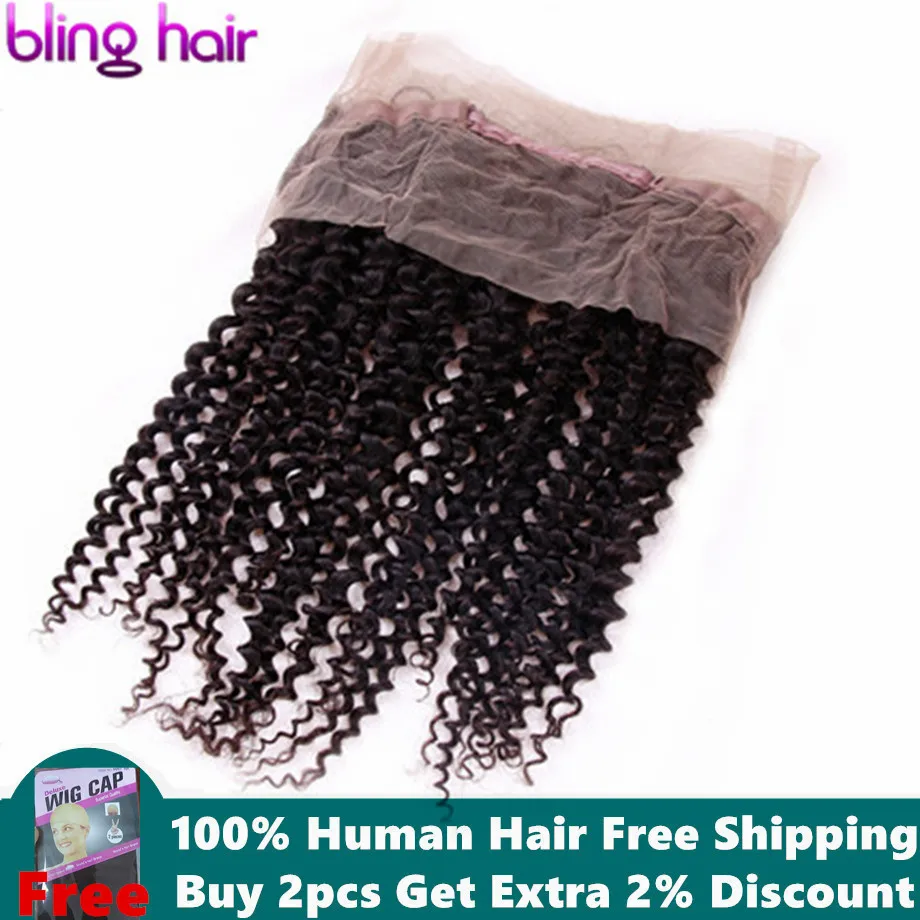 

Bling Hair Kinky Curly Hair Closure 360 Lace Frontal Closure With Baby Hair Natural Color Peruvian Human Hair Extension Non Remy