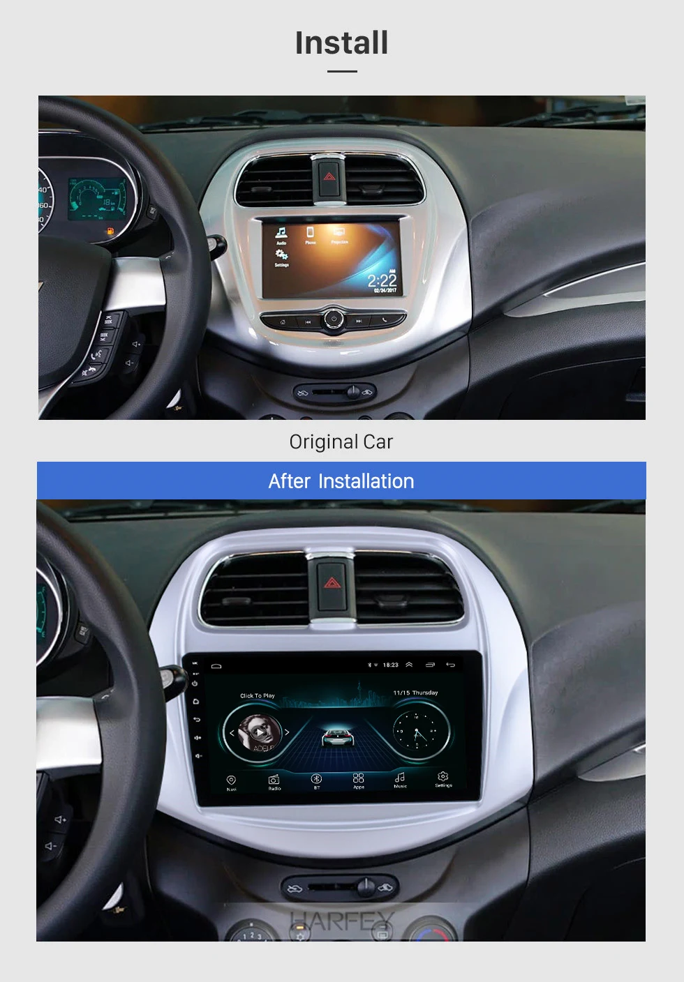 Top Harfey 9 inch Android 8.1 HD Touchscreen for Chevy Chevrolet SPARK 2018 Buetooth GPS Navi Head unit auto radio with AUX WIFI 2