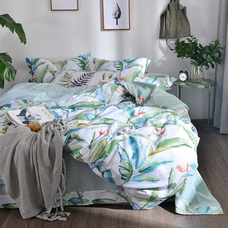 

TUTUBIRD Green leaf leaves print 100% Cotton bedding set duvet cover pastoral style princess home textile bedclothes bedspread