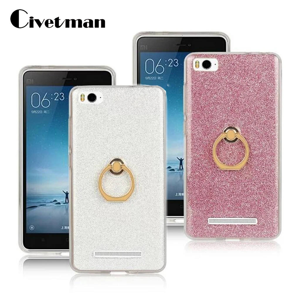 

Cover Cell Phone Case For Xiaomi mi 4C Mi4c Mi 4I Mi4i 5" TPU Silicone Transparent Shell Flash Glitter Powder Finger Ring Stand