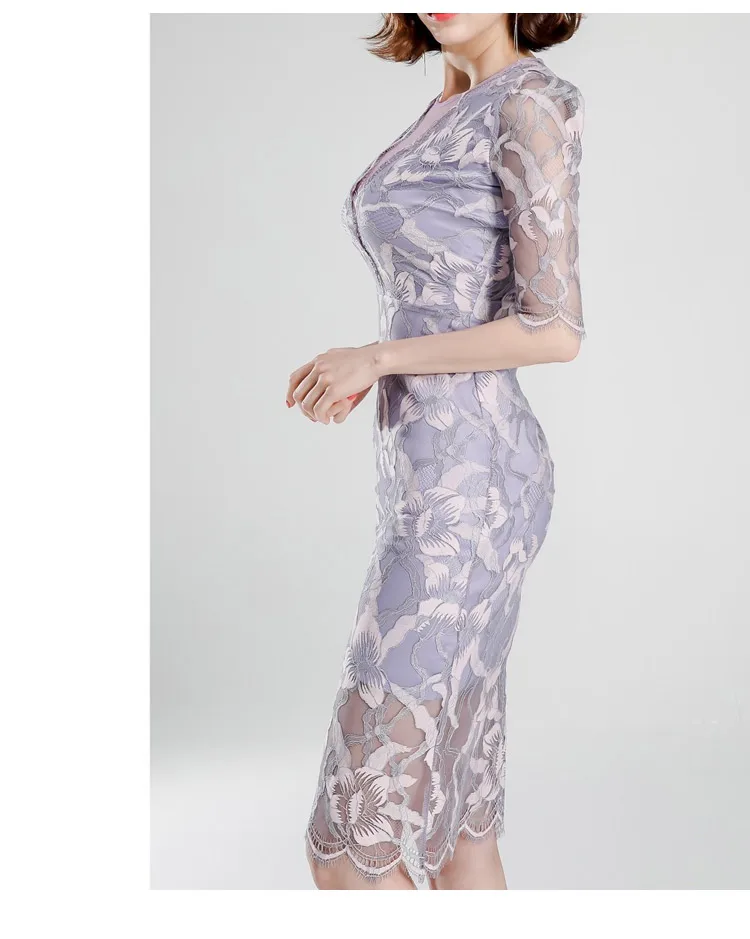 Элегантные кружевные платья с вышивкой, женские вечерние платья средней длины Из Сетчатой Ткани в стиле пэчворк, сексуальное женское платье для офиса M19061310