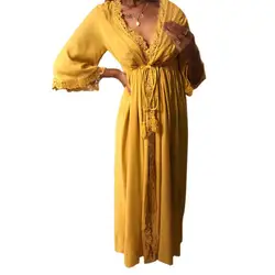 Женский однотонный кардиган с v-образным вырезом и открытым передом, короткий рукав, защита от солнца, длинные платья, Летний Пляжный топ