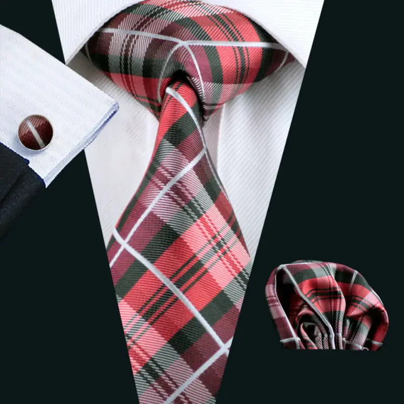 LS-376 Горячее предложение Для мужчин галстук плед 100% шелк жаккард тканый Gravata галстук Hanky запонки Набор для Для мужчин Формальные Свадебная