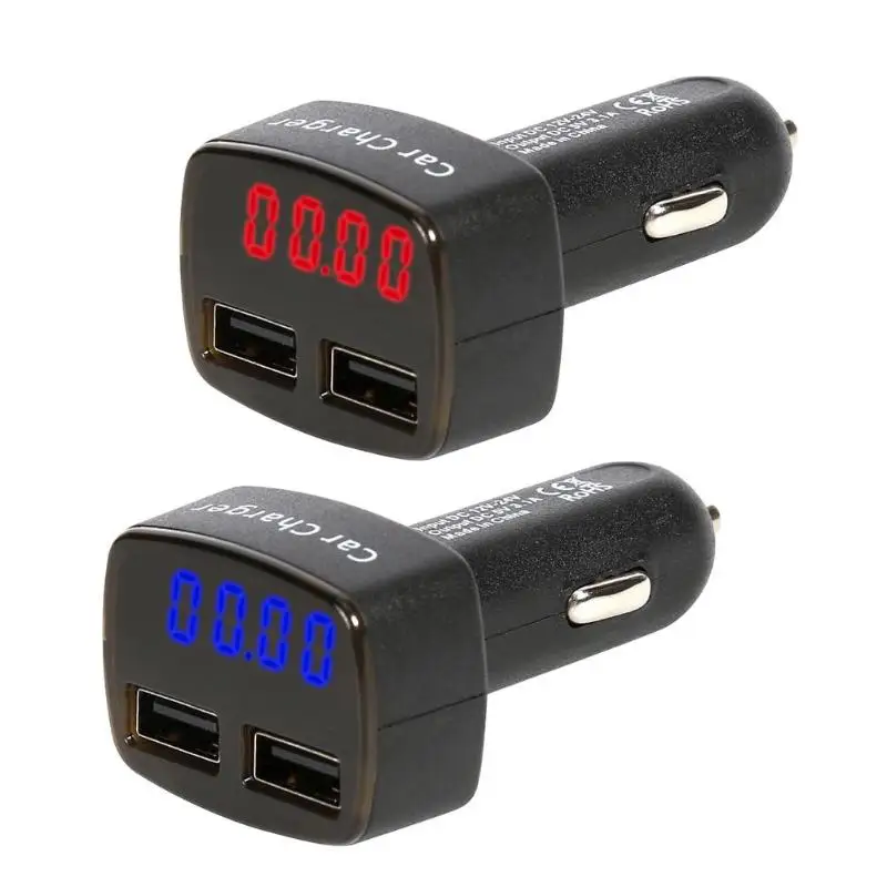 Автомобильное зарядное устройство VODOOL с двумя портами USB светодиодный дисплей