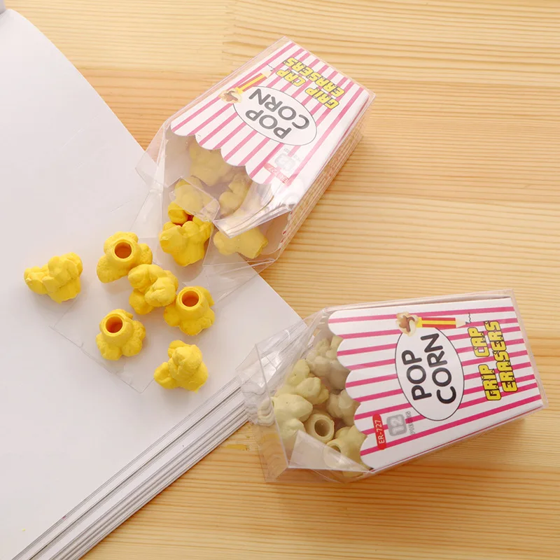 

1BOX Creative Popcorn Rubber Pencil Eraser Student Study Material Kawaii Stationery Prizes for Kids Chic Gifts