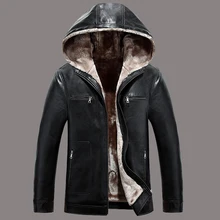 2016 new winter Men’s leather jacket casual sheepskin velvet thickening thick one Coats hooded cashmere leather jacket