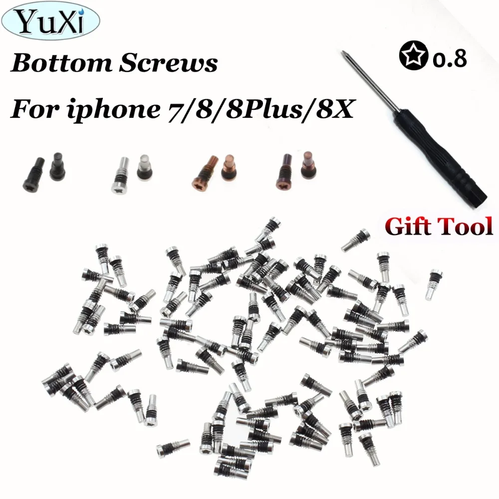 

YuXi 10pcs Back Cover Screw for iPhone 7 8 8Plus 8X Bottom Dock Connector Five Star Pentalobe Screws + Screwdriver