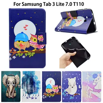 

Fashion Painted Case For Samsung Galaxy Tab 3 Lite 7.0 T110 T111 T115 T116 Cover tablet Silicon PU Leather Funda Stand Shell