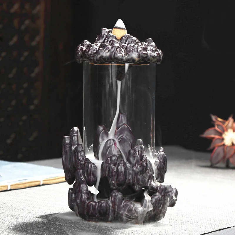

Indoor Ceramic Backflow Buddha Incense Burner Sandalwood Glass Cover Windproof New Style Personality A