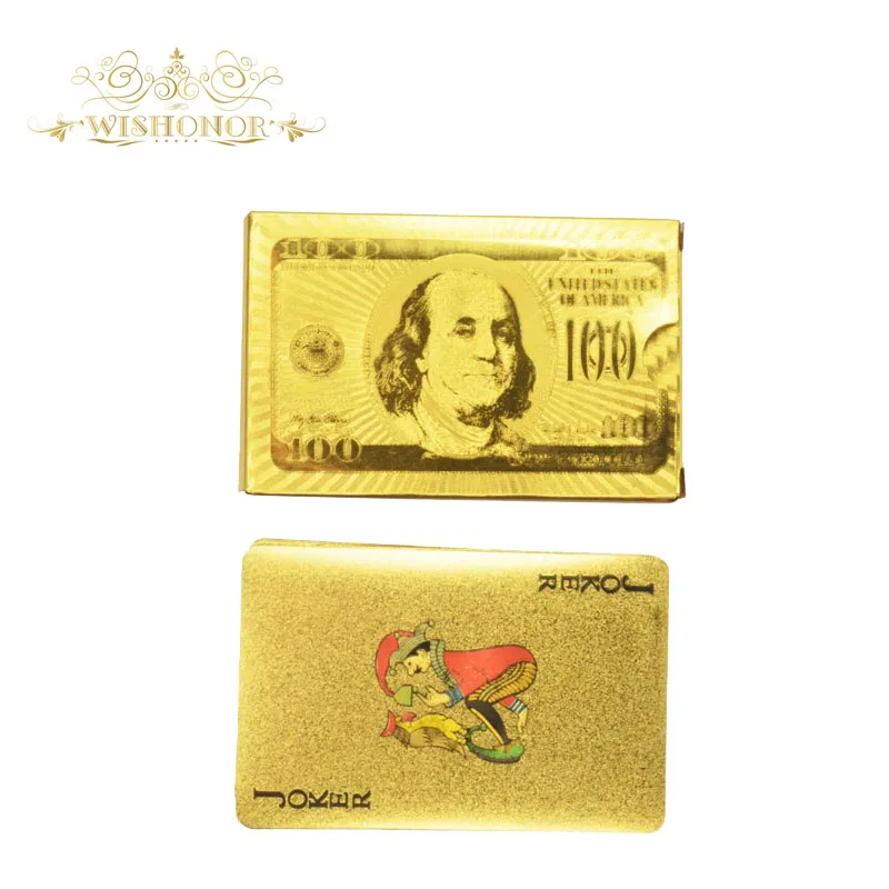 Америка 100 доллар 24 K золотые игральные карты золотой фольги Покер карты для Семейный подарок