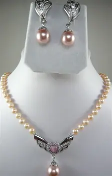 

Women's Wedding 2 colors!fancy white/pink pearl necklace &shell/gem pendant earring set Ms. jewelry brinconoble lady's