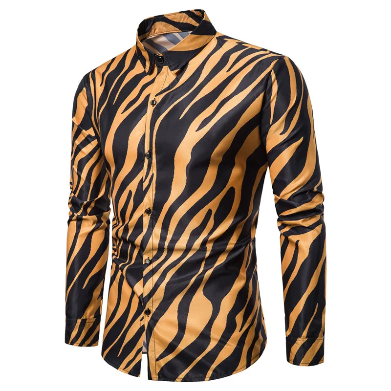 Новые вечерние мужские рубашки в полоску с зеброй для ночного клуба, повседневные облегающие мужские рубашки с длинным рукавом Camisa Social, мужские рубашки Chemise Homme 3XL