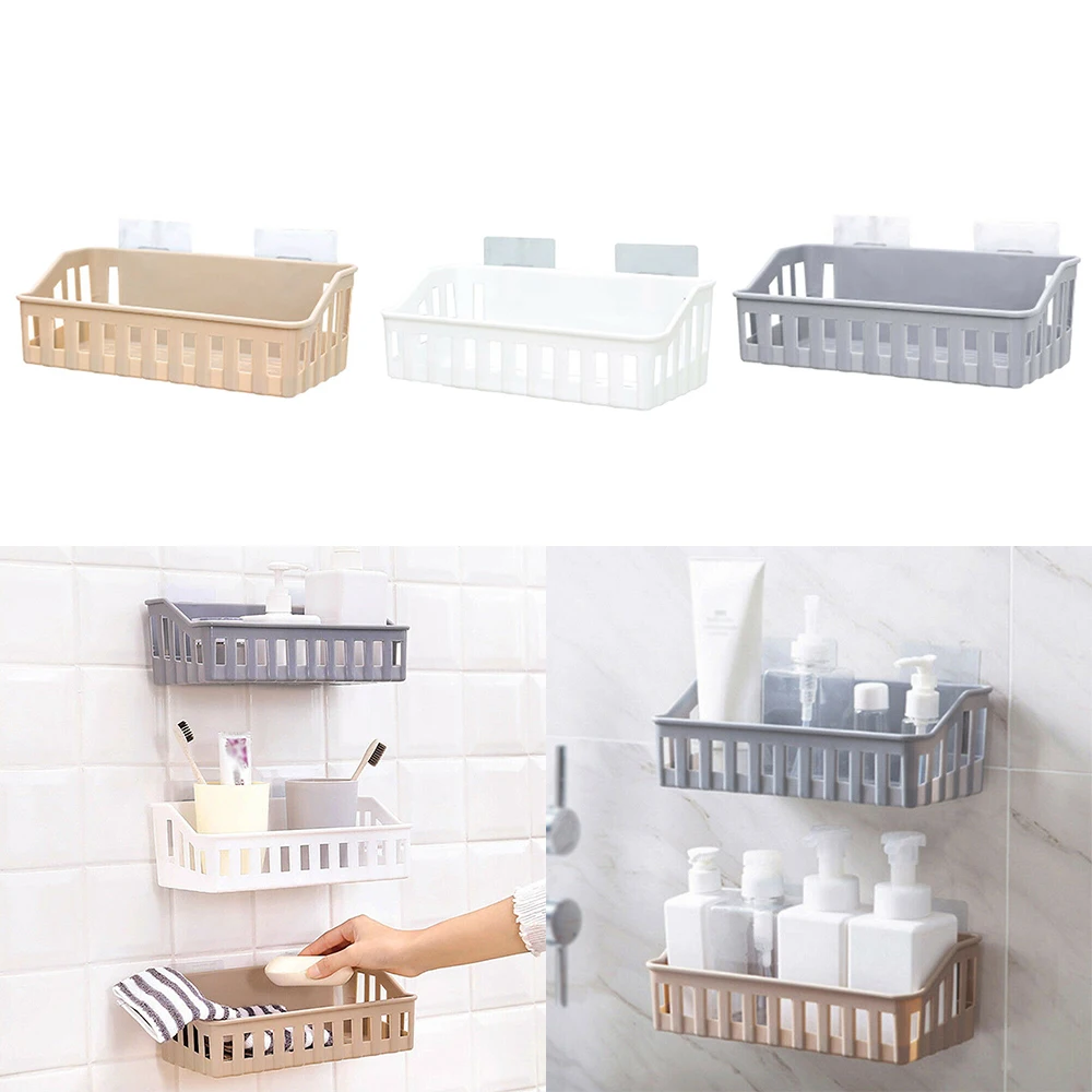 

Kitchen Bathroom Shelf Wall Rack With 2 Suckers Plastic Shower Caddy Organizer Holder Tray With Suction Cups Lotion Storage