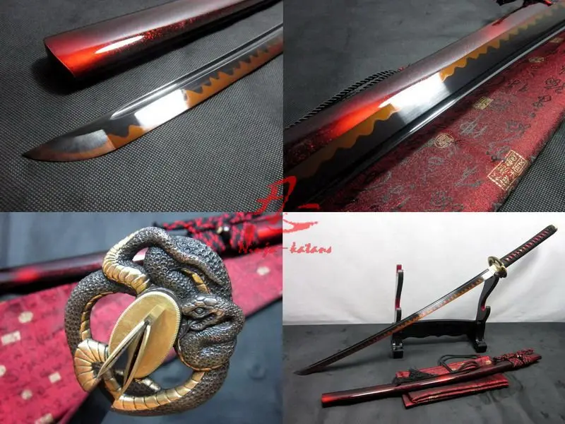 

Clay tempered T-10steel adsorb tungsten blade snake tsuba katana sword sharpened